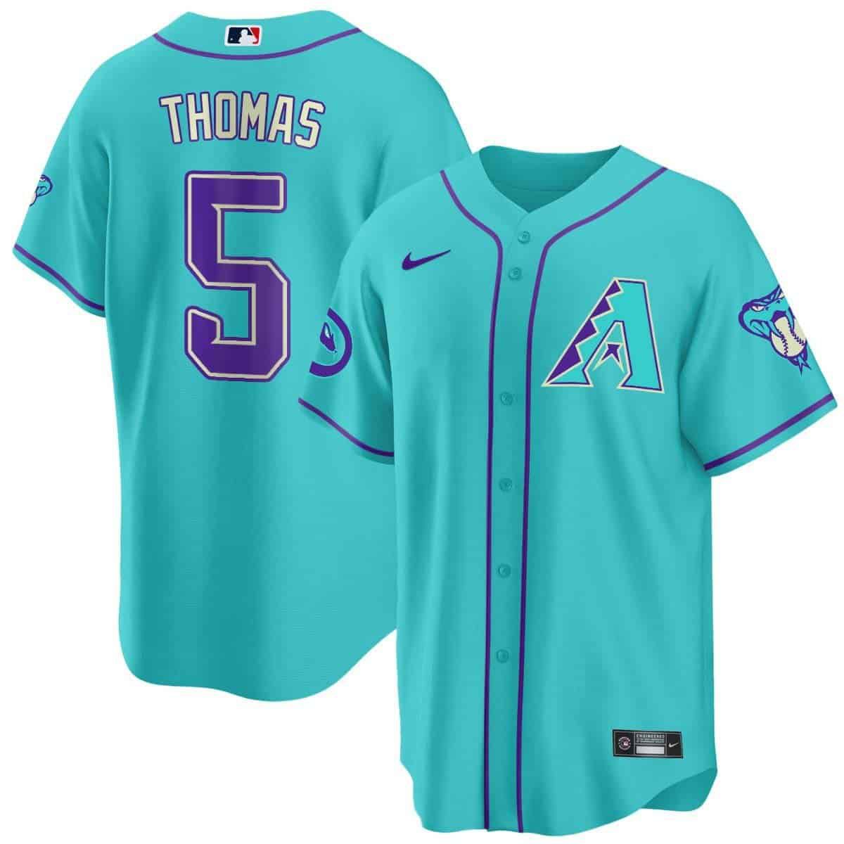 Men Arizona Diamondback #5 Thomas Light Blue Nike 2024 Teal Purple MLB Jersey style 2->arizona diamondback->MLB Jersey